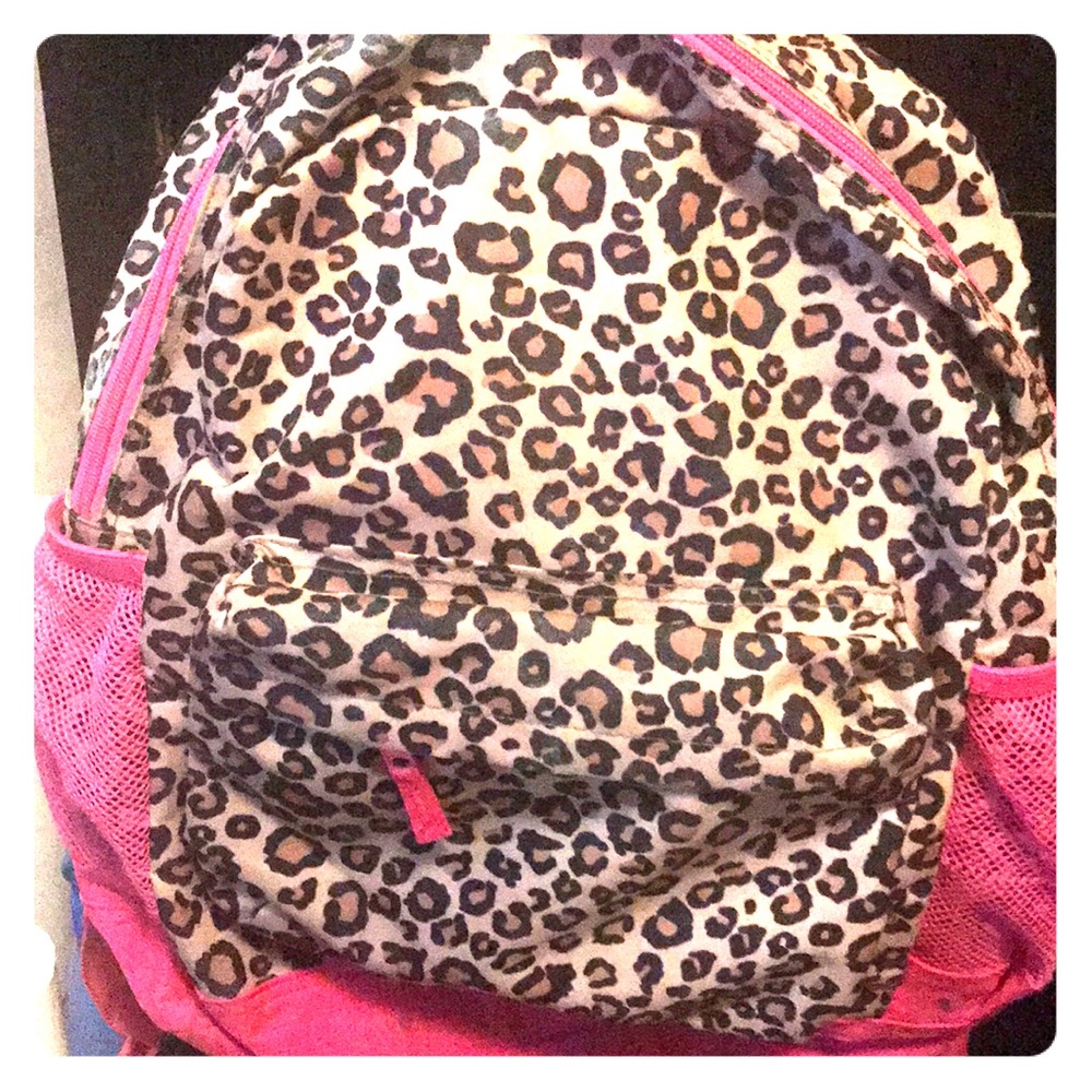 Pink leopard backpack